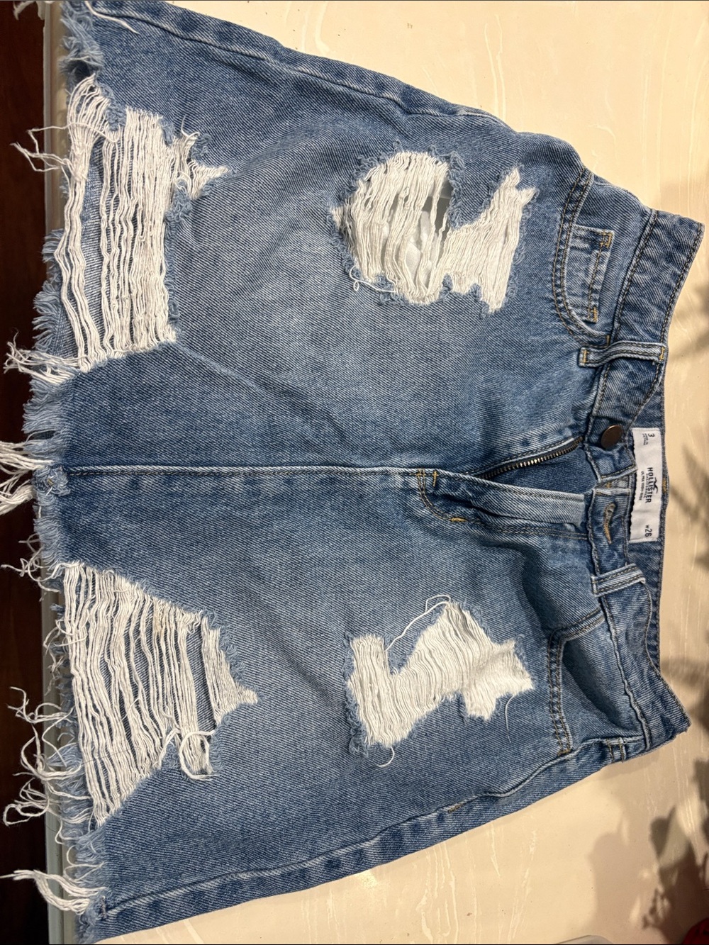 Hollister Light Blue Distressed Denim Shorts